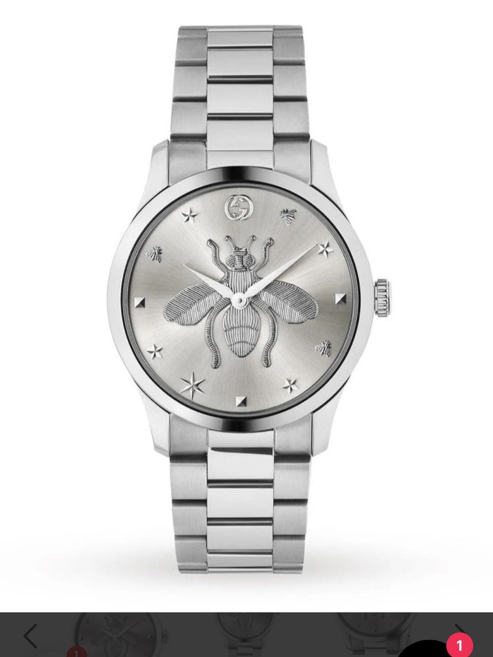 BRAND NEW W/ TAGS Gucci Silver Stainless Steel Bee Dial Bracelet Watch